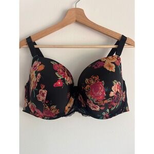 Torrid Curve Plus SIze‎ Bra 46C Black w/Coral and Yellow Floral Print